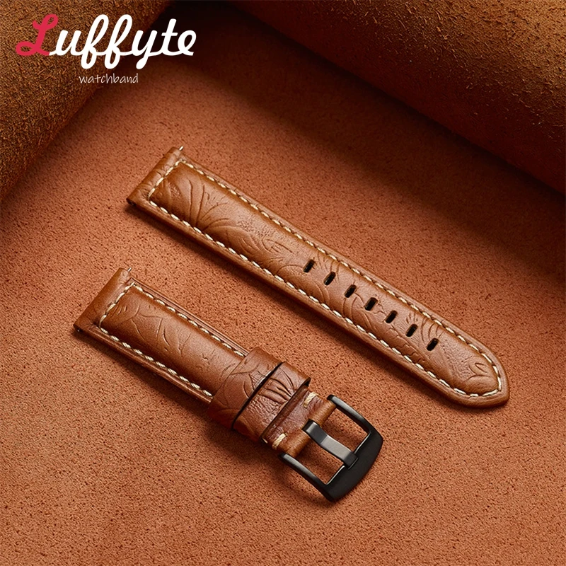 헤드 레이어 소 가죽 유니버설 스트랩 20mm 22mm 24mm 26mm 지능형 스포츠 가죽 스트랩 맞춤형 새겨진 가죽 밴드