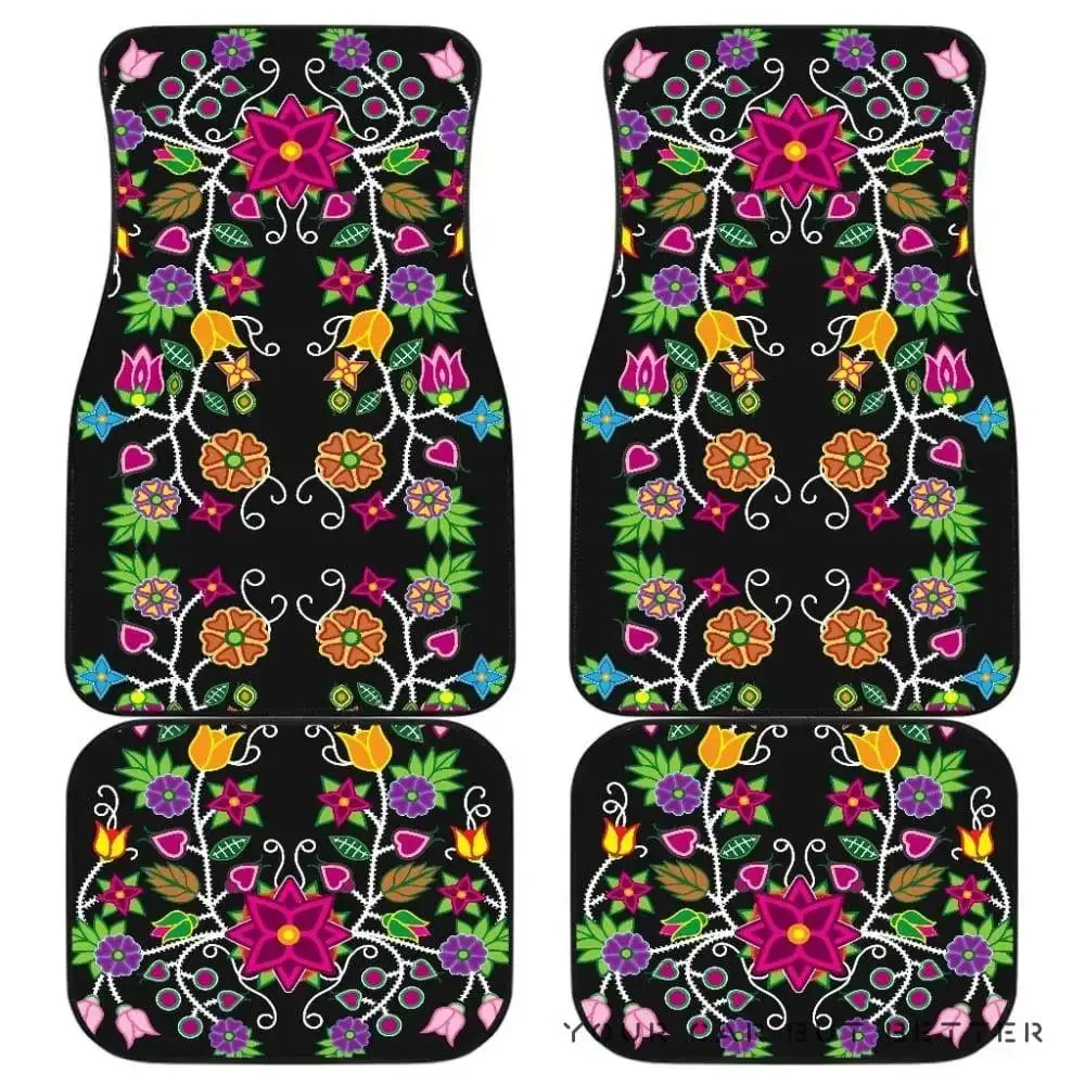 Floral Beadwork Set Of 4 Car Car Floor Mats Front & Rear Liners Set,Universal Fit Auto Carpet Floor Mats for Women Girls