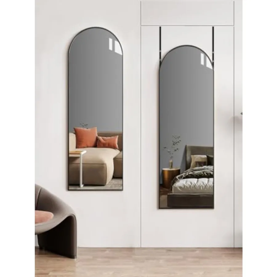 

Over The Door Full Length Arched Mirror -, Tempered Glass and Aluminum Frame, No Drill Installation for Bedroom, Bathroom, Clos