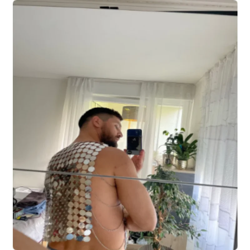 Unisex Metall-Ketten-Top Gold Silber Durchsichtiges Rückenfreies Crop-Top Rave Club Party Körperschmuck Einheitsgröße – Detail 3
