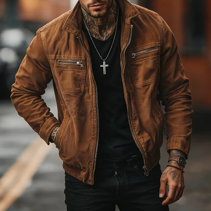 Fashion Vintage Corduroy Jacket Mens Distressed Multi Pocket Outdoor Military Workwear Autumn Winter Coats For Male Clothing