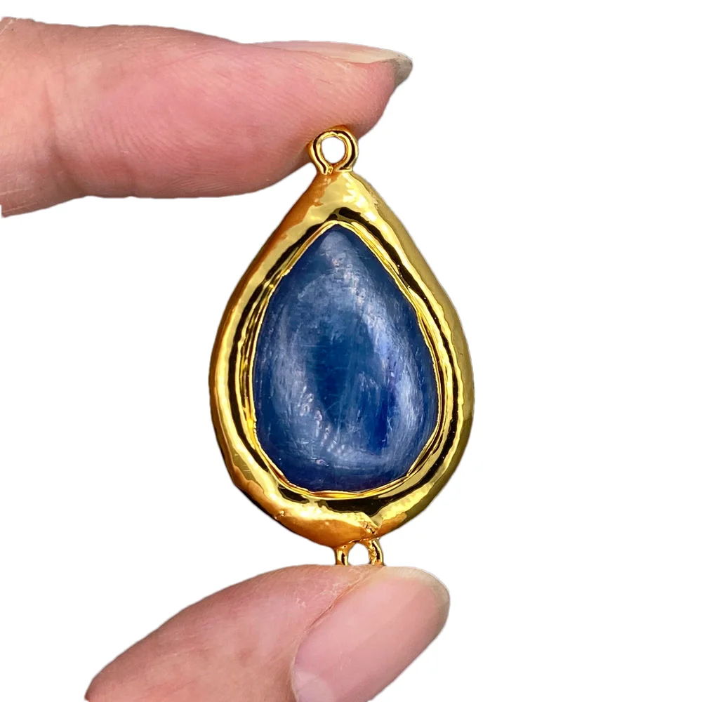 5 Pcs Natural Teardrop Blue Kyanite Stone Connector Double Bails For Making Bracelet Necklace Jewelry DIY