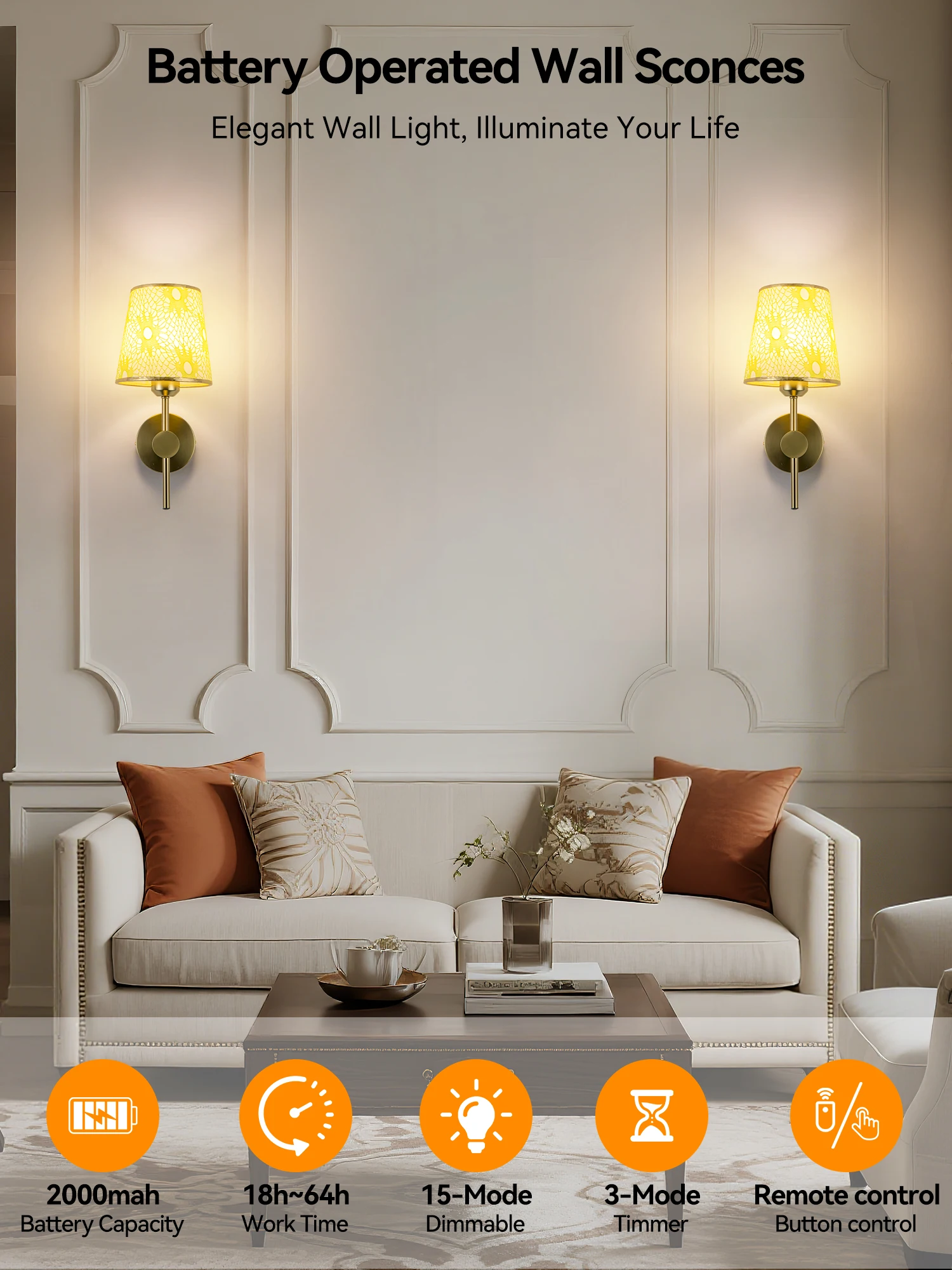 Настенный светильник с батарейным питанием, перезаряжаемый беспроводной настенный светильник, регулируемая яркость 12 RGB и 3Cct, настенный светильник с пультом дистанционного управления, для спальни, гостиной, коридора