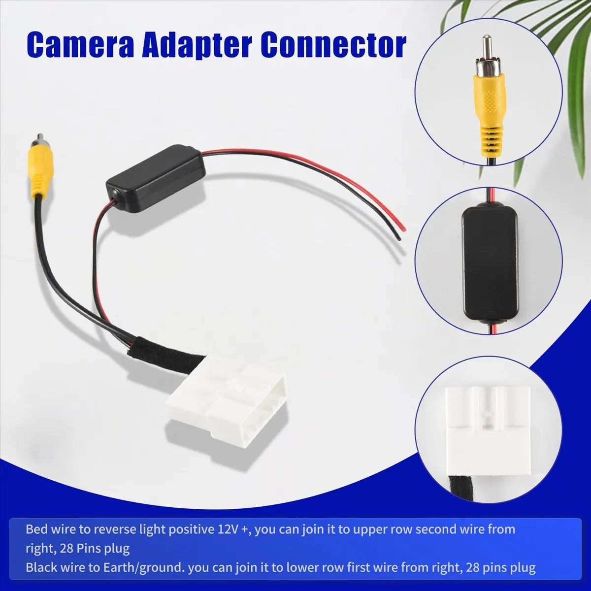 #61I (White&black)24 Pin Car Camera Adapter Connector Wire Reversing Camera to GPS Head,Automotive Parts & Accessories