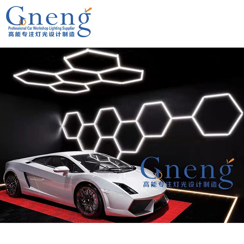 

Professional Customized Hexagon Led Light For Showroom Led Workshop Light Car Detailing Lights