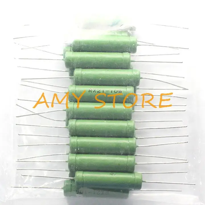 20pcs RX21-10W Fixed Wire Wound Power Resistor Resistance 0.2/0.3/0.33/0.56/2/3.3/5.6/20/33/56/200/330/560/2K3.3K5.6K20K33KR Ohm