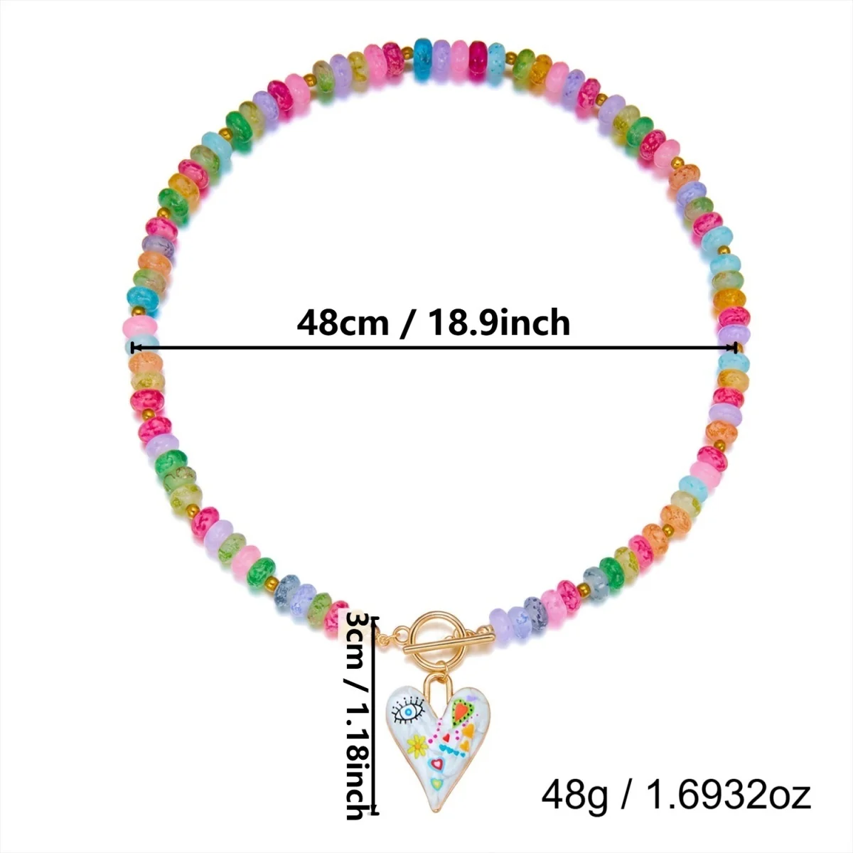 Dopamin Bunte Glas-Flachperlen Graffiti-Blumen-Herz-Anhänger Halskette für Frauen Männer Y2K Vintage OT-Schnallen-Choker Schmuck – Detail 39