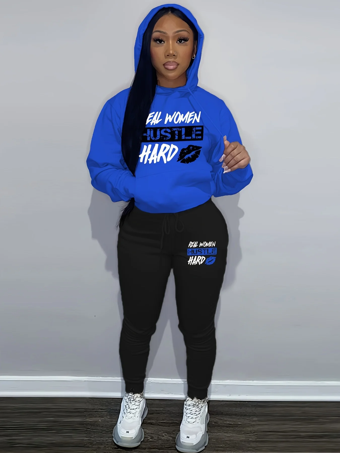 المرأة مقنعين البلوز + Sweatpants مجموعة الهيب هوب عادية الشفاه طباعة إلكتروني طباعة ملابس رياضية فضفاضة الخريف الصوف الملابس الدافئة