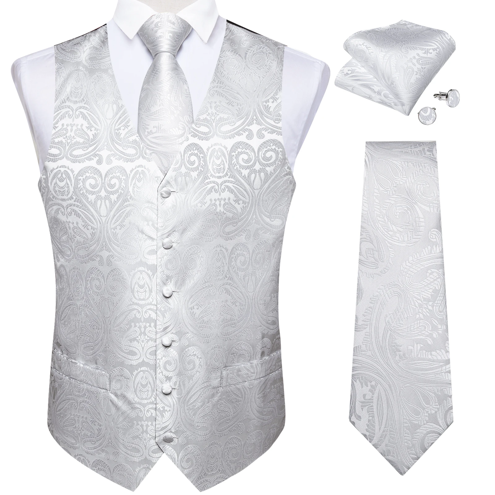 DiBanGu Classic White Suit Vest Tie Set For Men Groom Homme Wedding Banquet Party Formal Business Waistcoat Necktie Bowtie Set