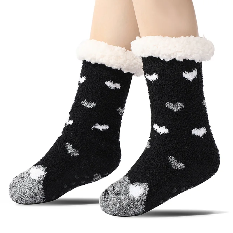 

Bear Cat Fuzzy Fluffy Sock Women Winter Christmas Gift Warm Plush Non slip Home Sleeping Soft Female Floor Thermal Slipper Sock