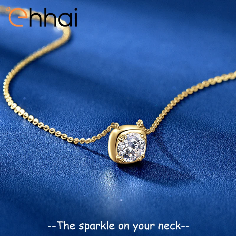 

Ehhai 1.0CT Round Moissanite Square Pendant Necklace Chain for Women 925 Sterling Silver Fine Neck Jewelry Wedding Gifts Choker
