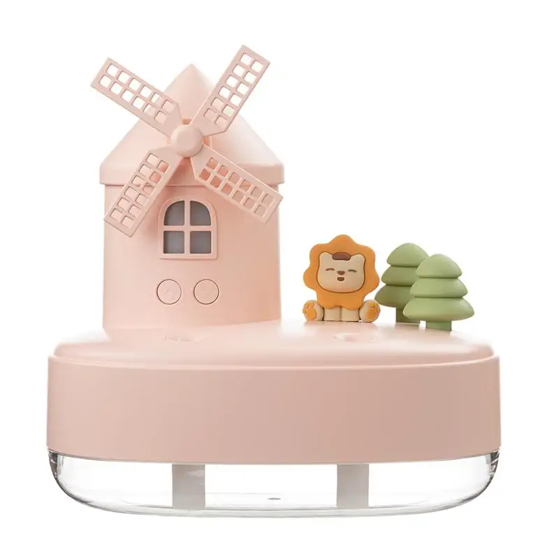 

Humidifier 650ml Cute Mini Pet Dual Spray Humidifier With LED Lights Music Windmill Air Diffuser Mute Desktop Humidifier
