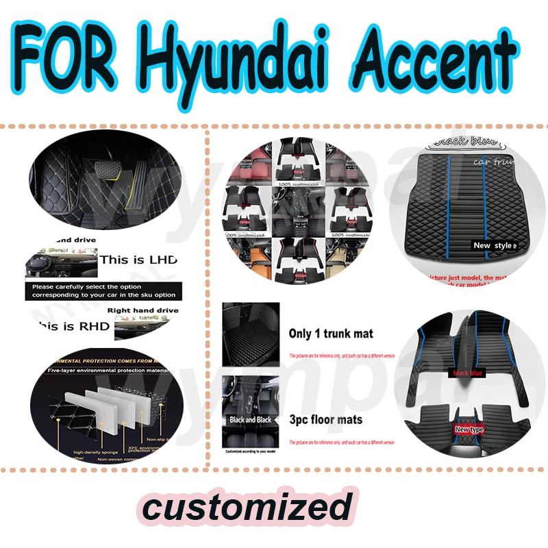 Alfombrillas de lujo para coche, alfombrilla de cuero para Hyundai Accent Verna Super Pony Brio Dodge Attitude MC MK3 2006 ~ 2011