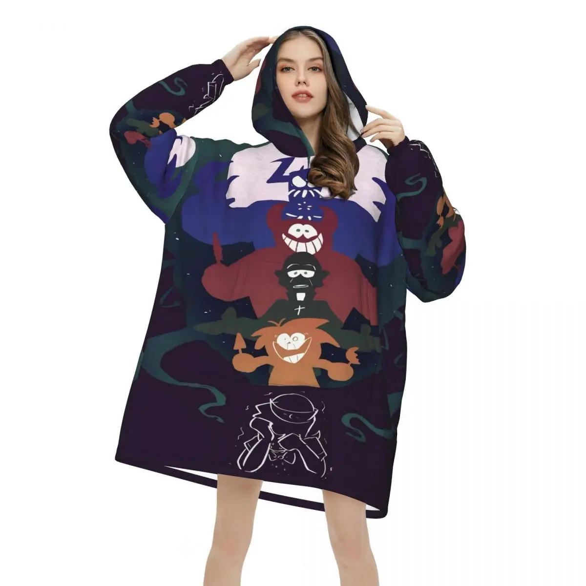 Spooky Month Oversized Blanket Hoodie Sweatshirt Long Fleece Hooded Wearable Blanket with Large Pocket for Women Men