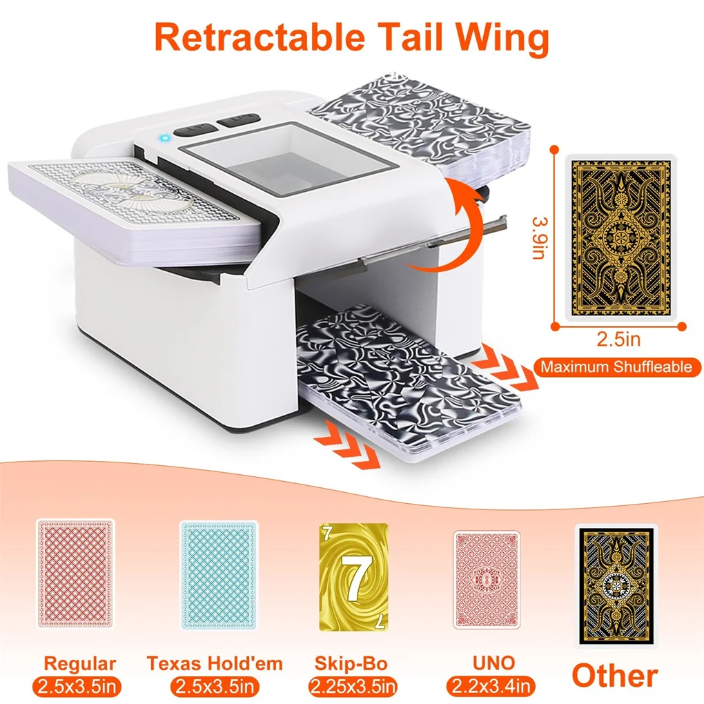 Mélangeur de cartes automatique électrique à 2 platines – Mélangeur à une pression en 2 secondes, fenêtre transparente, silencieux 70 dB, 2 000 mAh rechargeable,