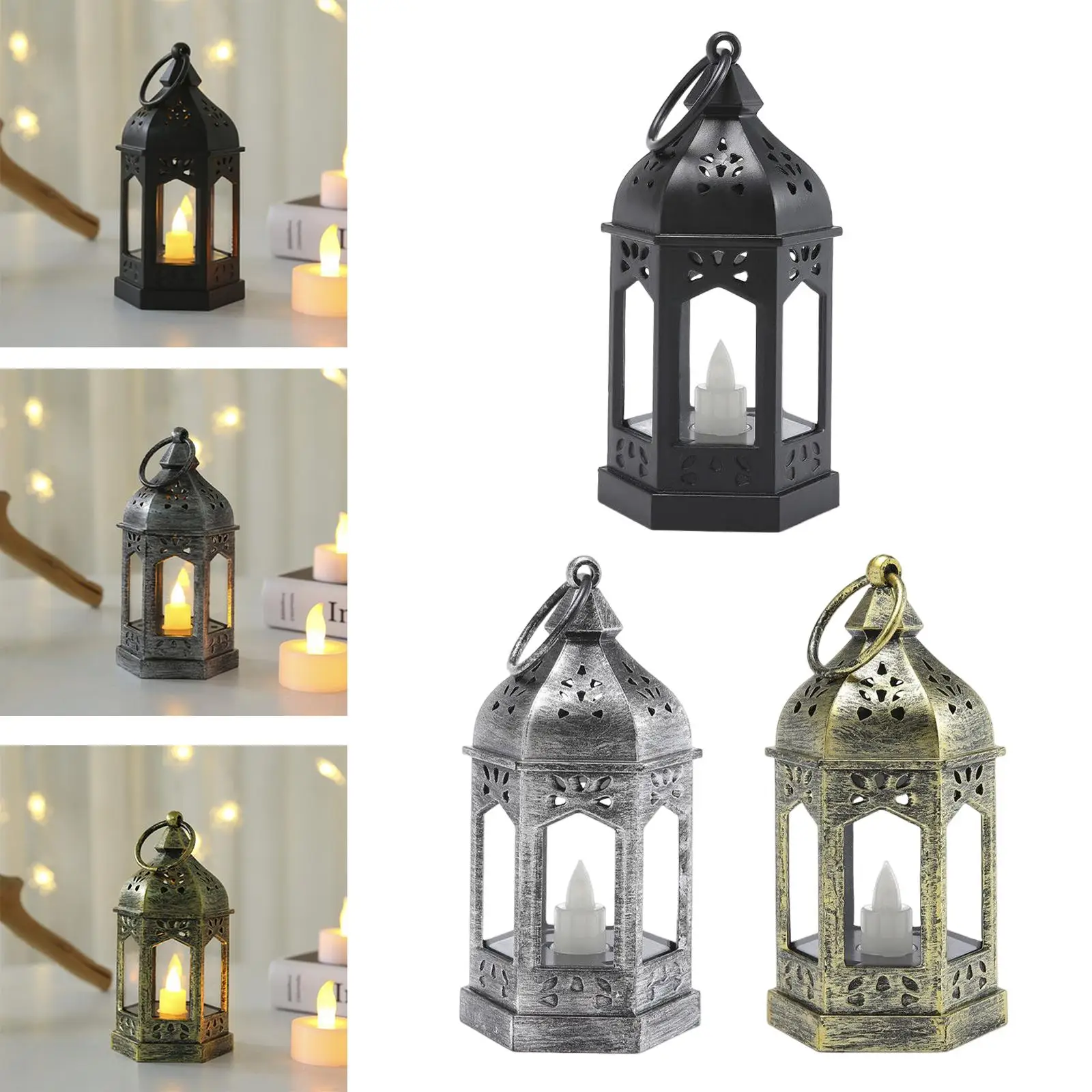 Hanging Electronic Candle Lantern Plastic Rustic Vintage Lamp Table Centerpiece Light for Indoor Outdoor Home Garden Party Decor