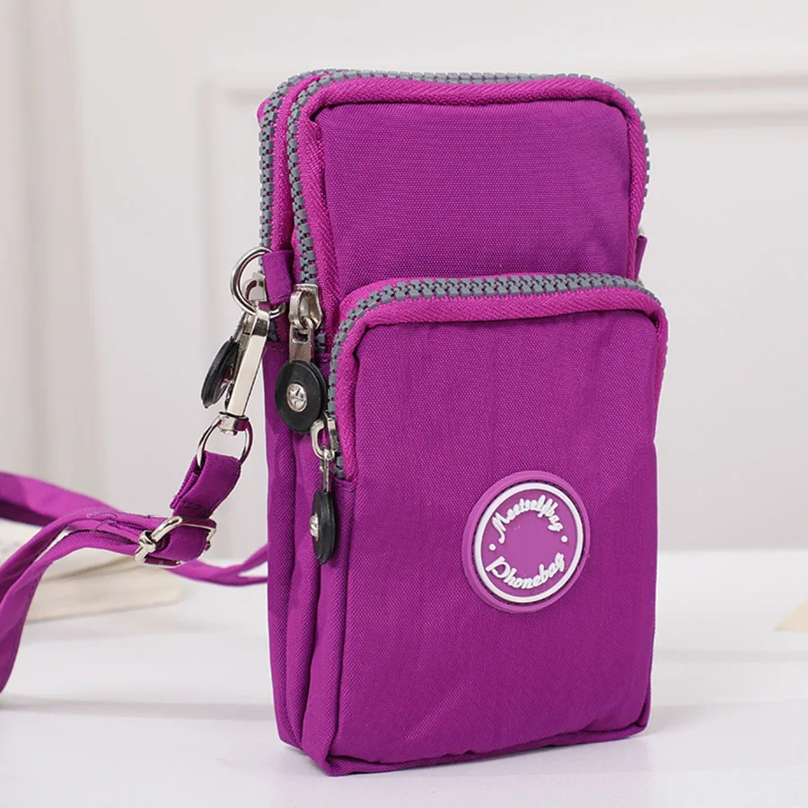 حقيبة كروس نسائية عصرية محمولة بسحاب ثلاثي من النايلون بلون سادة للجري اليومي ومتينة وعالية الجودة للهاتف الخلوي