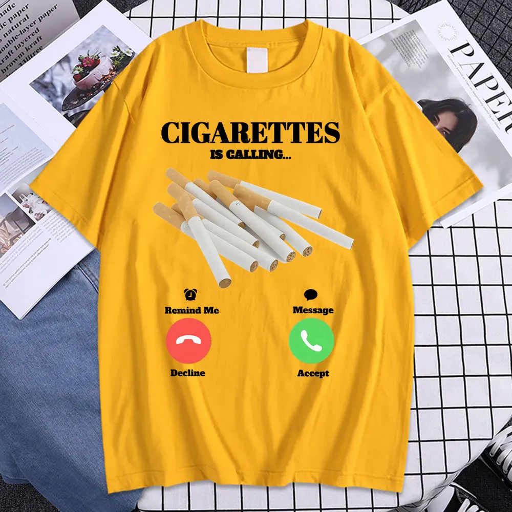 Cigarettes Is Calling T Shirt Funny Smoker Meme Tee Shirt Men Women Fashion  Vintage Humor Short Sleeve Oversized Cotton T-shirt