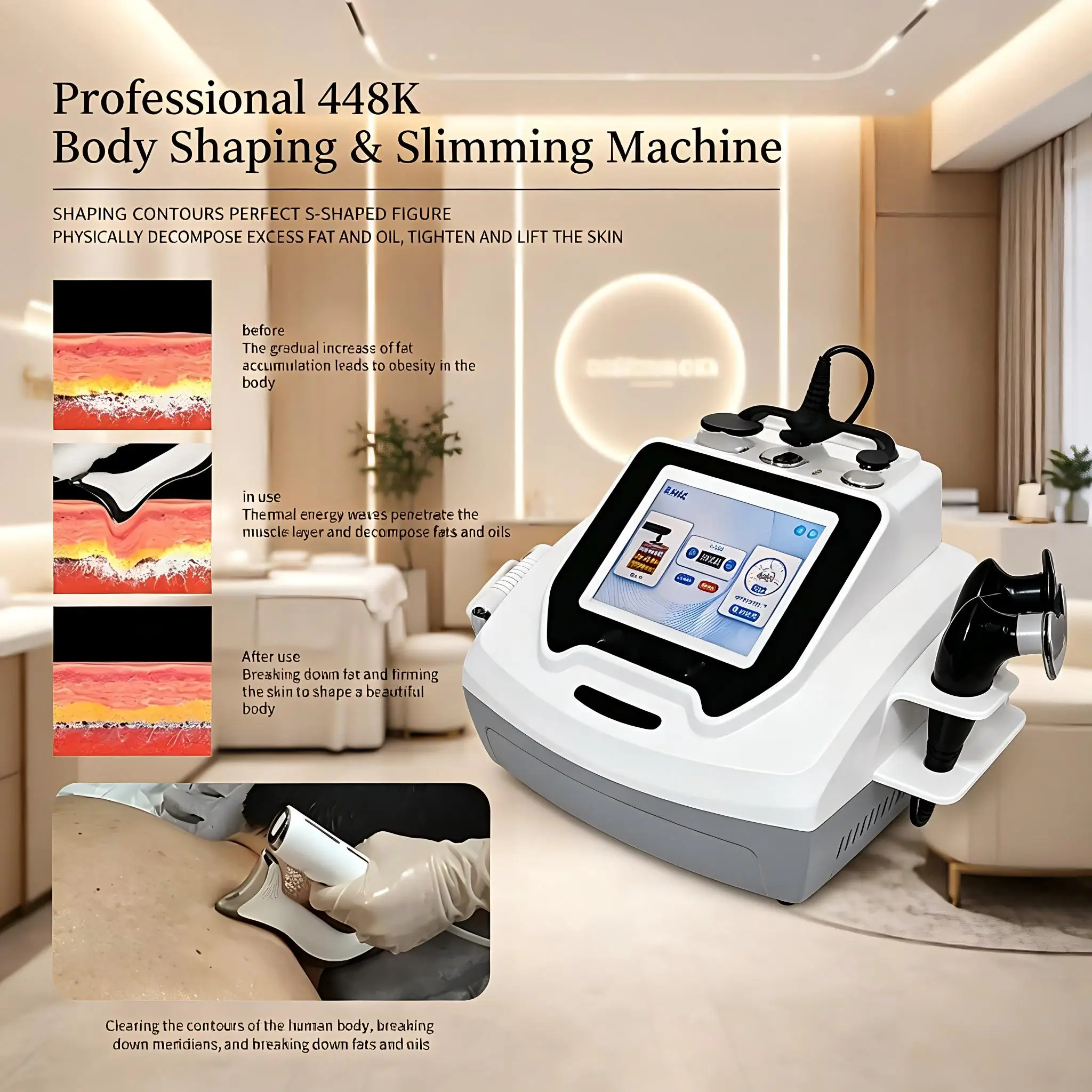 

448K Body Shaping Device 448KHz RF Body Slimming Machine Weight Loss Pain Relief Beauty Equipment for Salon Home Use