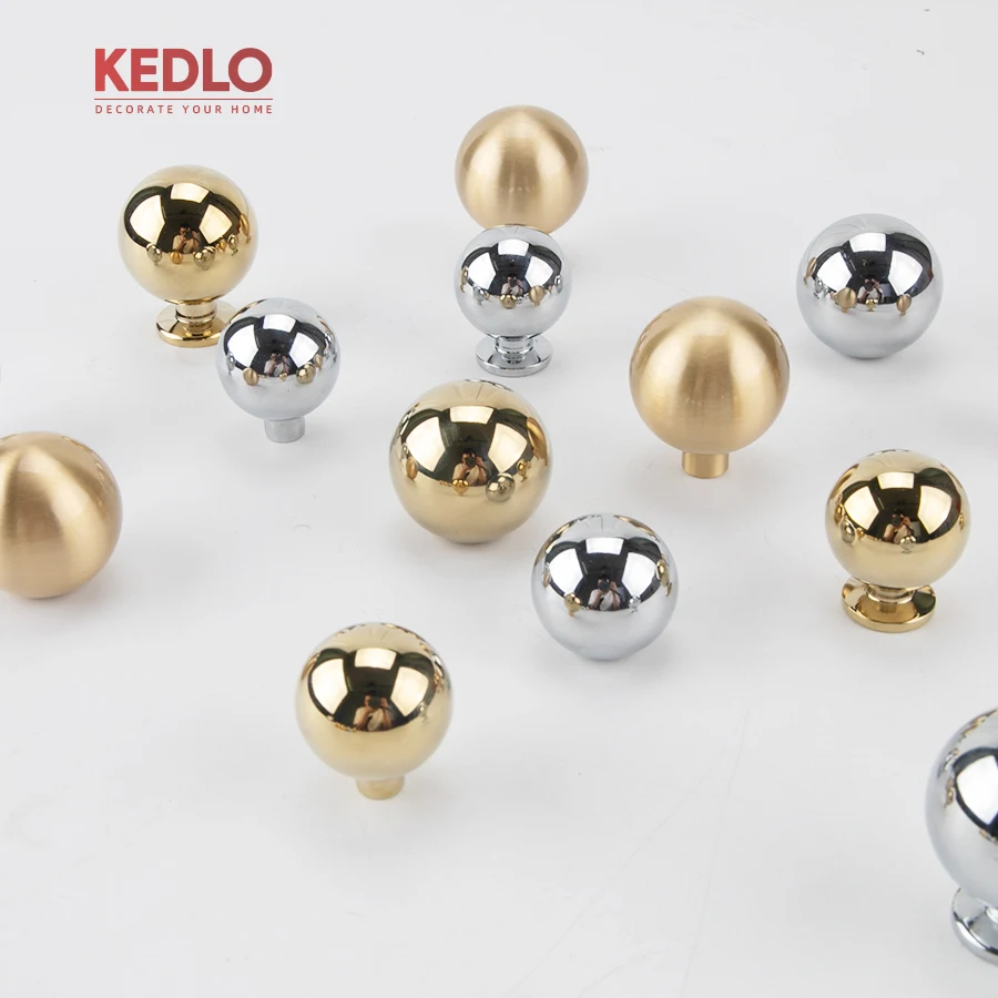 KEDLO solid brass modern light luxury spherical knob kitchen cabinet gold handle drawer bright chrome Pull