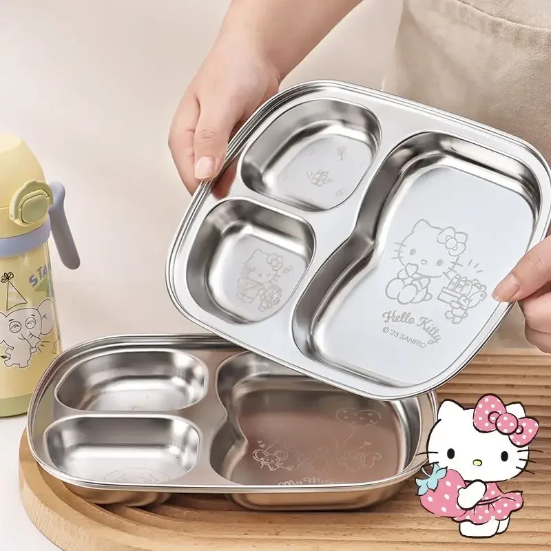 Sanrio Hello Kitty Anime Kawaii piatto diviso in acciaio inossidabile Kulomi Cute Cinnamoroll cibo per bambini stoviglie regali per ragazze