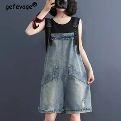 Women Vintage Streetwear Y2K Jeans Jumpsuit Short Pants 2023 Summer Casual Kawaii Pockets Denim Overalls Rompers Pantalones Ropa