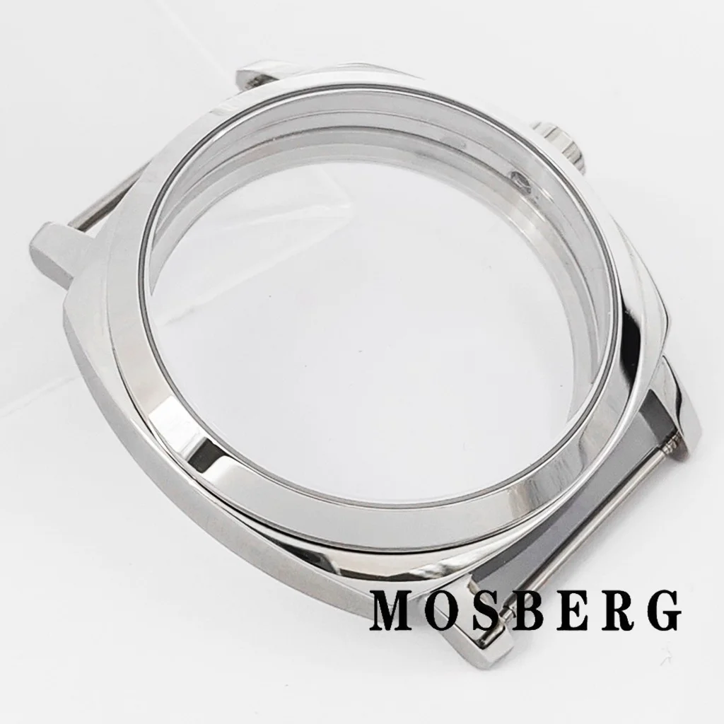 42mm Silver Watch Case Solid Stainless Steel Sapphire Glass For ETA 6497 6498 ST3600 Watches Movement