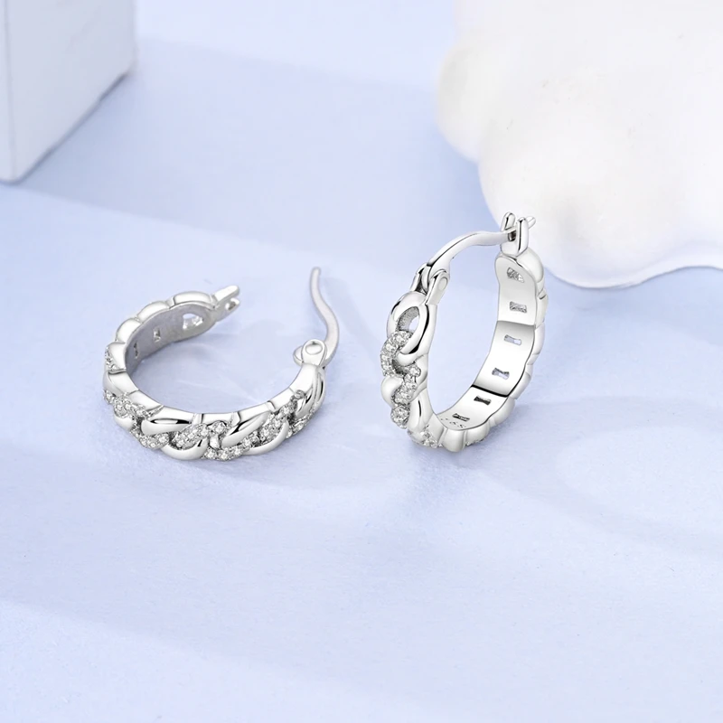 

925 Sterling Silver Earrings Women Chain White Zirconium Hoop Earring For Anniversary Wedding Jewelry Gifts