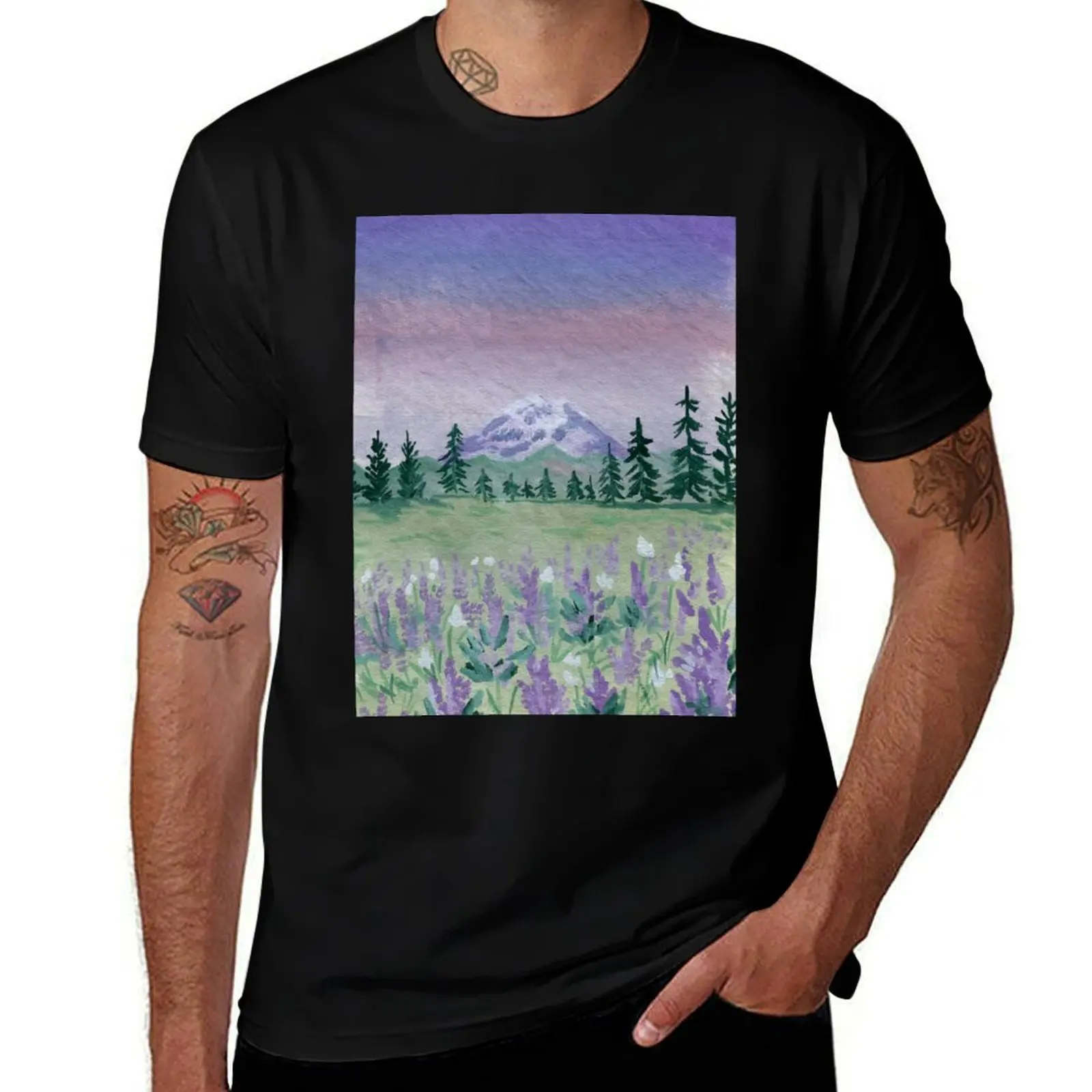 

Purple Mountain Scenic Landscape T-Shirt plus size clothes custom shirt oversized oversize t-shirts man Men's t-shirt