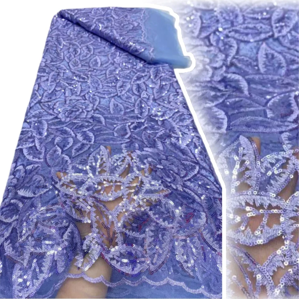 Tela de encaje bordado de lentejuelas africanas 2025, encaje de alta calidad, 5 yardas, tela de encaje francés rosa, telas nigerianas para fiesta AH1668