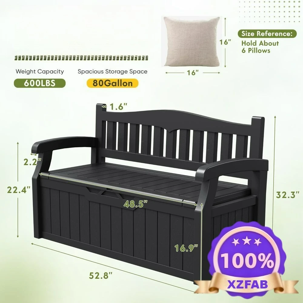 Factory Direct 2026 80 Gallon Storage Bench Outdoor Deck Box with Armrest, Patio Furniture,Lockable, Waterproof and Resistant