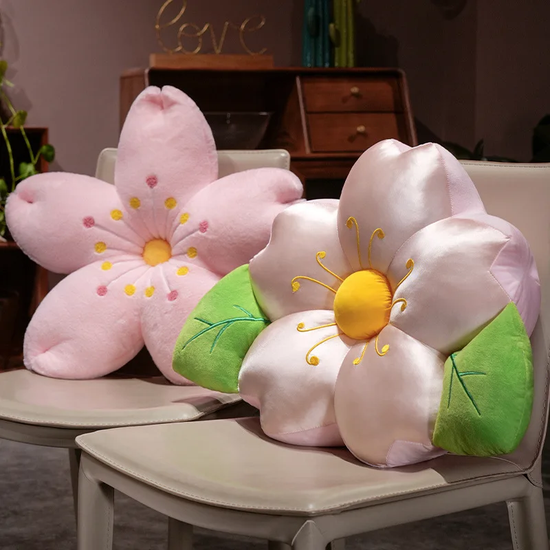 Rosa Kirschblüten-Blütenblatt-Kissen für Schlafzimmer, Wohnzimmer, Büro, Auto-Dekoration, Sakura-Kissen aus Plüsch / Eisseide, Sofa-Lendenkissen
