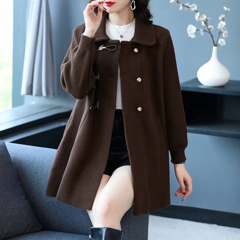 

Высококачественная шерстяная куртка, женское шерстяное пальто больших размеров, женское зимнее пальто 2025 года, темпераментная верхняя одежда в иностранном стиле
