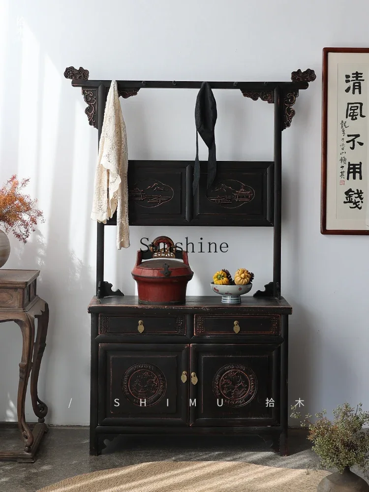 Hanging hanger, changing shoes, storage cabinet, bed and breakfast living room, solid wood Chinese furniture  FT