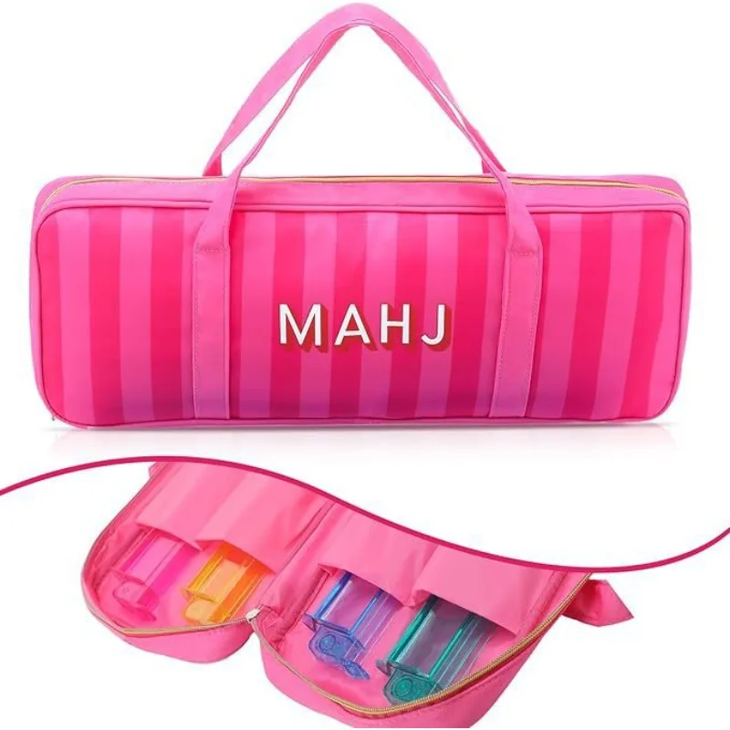 Letter striped mahjong storage bag large capacity multi-function portable, easy to organize, suitable for entertainment