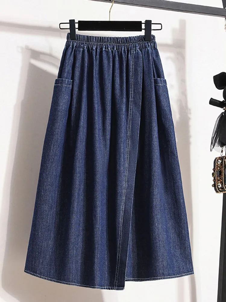 High Waist Denim Long Skirts Women New Arrival 2022 Autumn Korean Style All-match Loose Female A-line Casual Skirt B2162