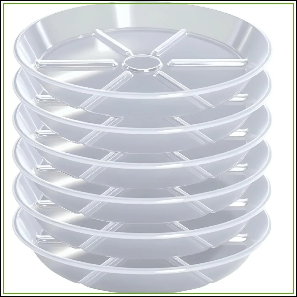 6-Pack Clear Plant Saucers, 6 Inch Drip Trays for Indoor Outdoor Potted Plants, Durable Plastic Water Catcher