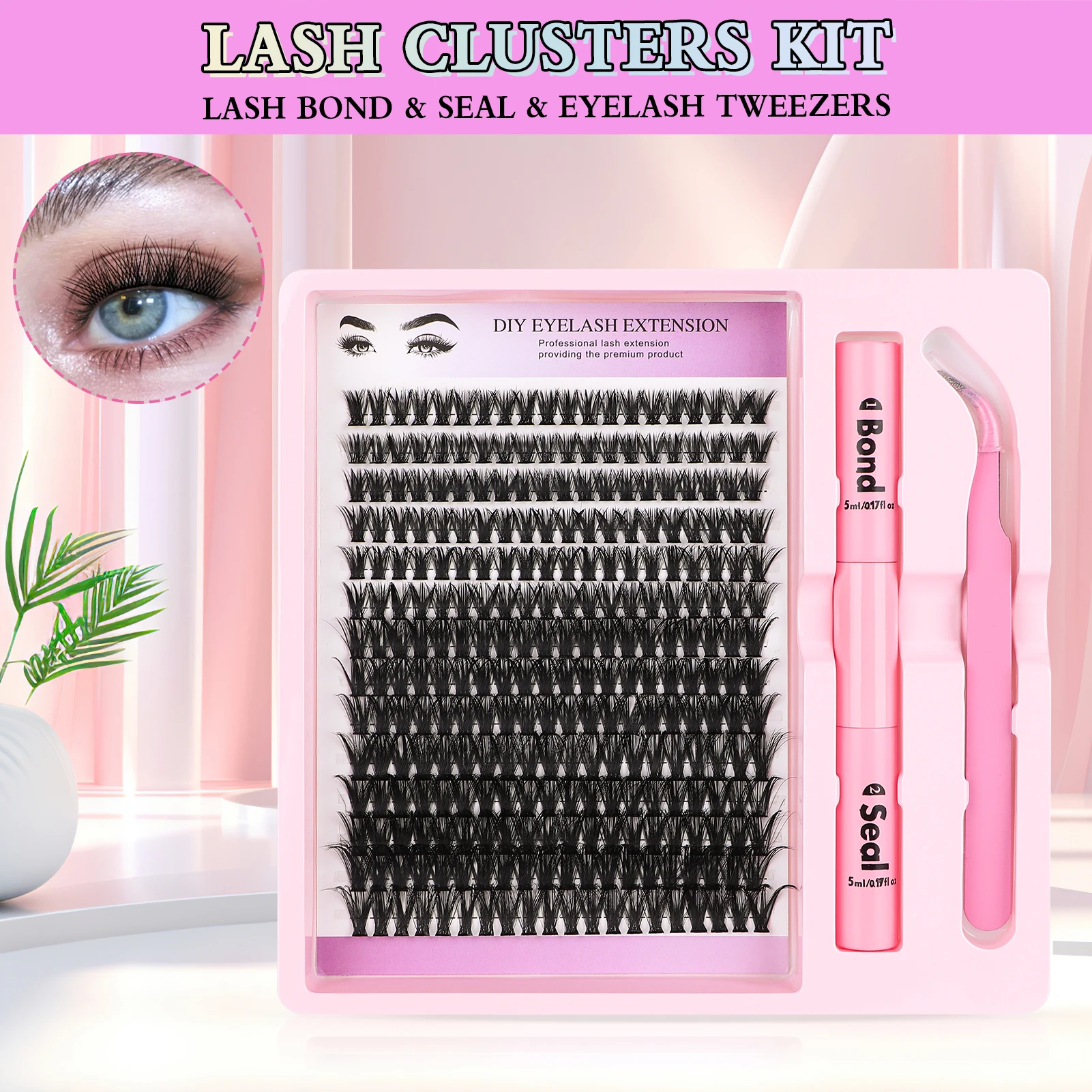 

60D Curling Up Volume Individual False Eyelashes 8-16mm 280pcs Mixed False Eyelash Extension with Bond and Seal Tweezers Kit