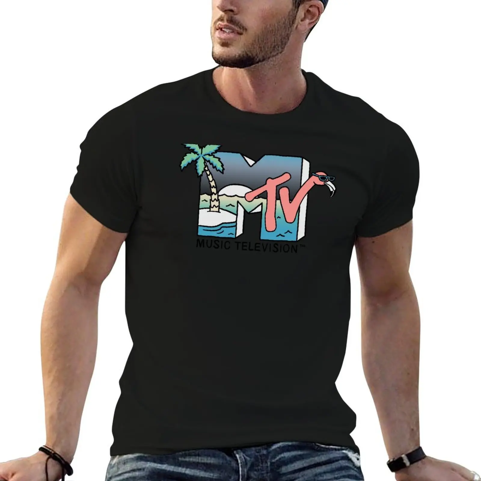 

MTV Retro Beach Flamingo Scene Logo T-Shirt man t shirt luxury t shirts for man pack white man graphic t shirt T-shirt