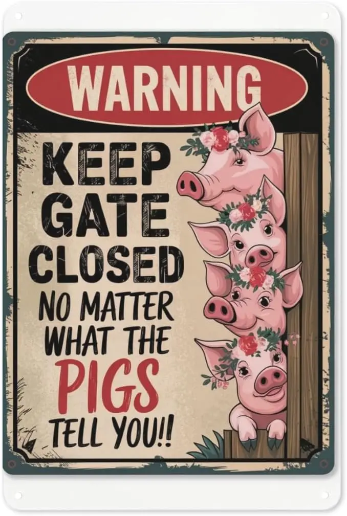 Pig Farm Tin Sign 8X12IN Rustic Metal Wall Art for Barn Door, Country Kitchen & Animal Sanctuary Decor sign