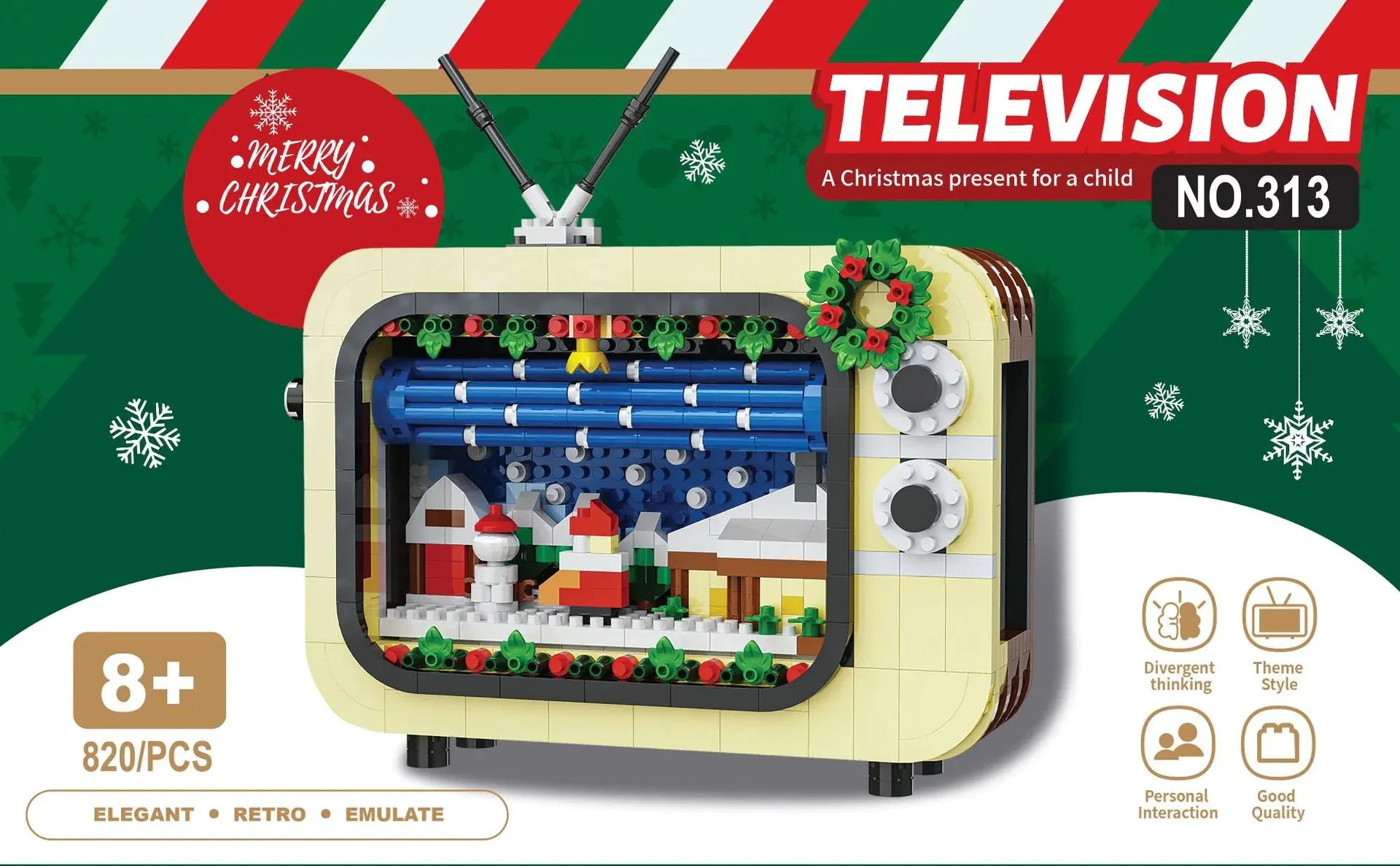 متوفر MOC عيد الميلاد التلفزيون التلفزيون نموذج 820 قطعة الجسيمات الدقيقة قوالب بناء كتل اكسسوارات الأطفال هدية الكريسماس