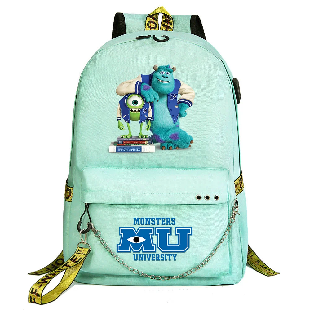 Monsters University Backpack Teenager USB Charging Chain Travel Backpack Student College Bookbag Mochila