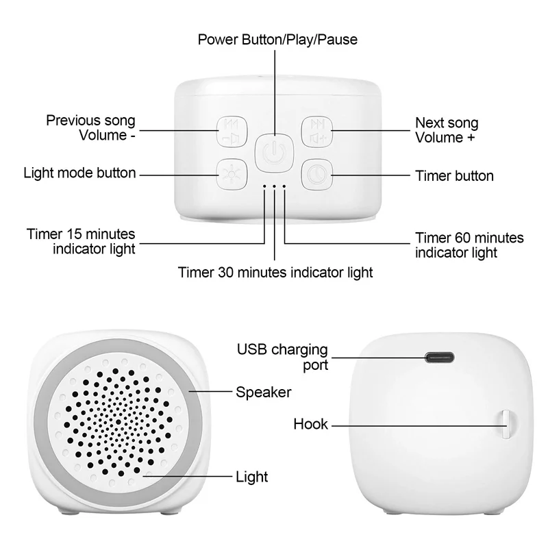 

9 Colors Night Light Timer Portable Size For Home Office And Travel Sleep White Noise Sound Machines With 26 Soothing Sounds