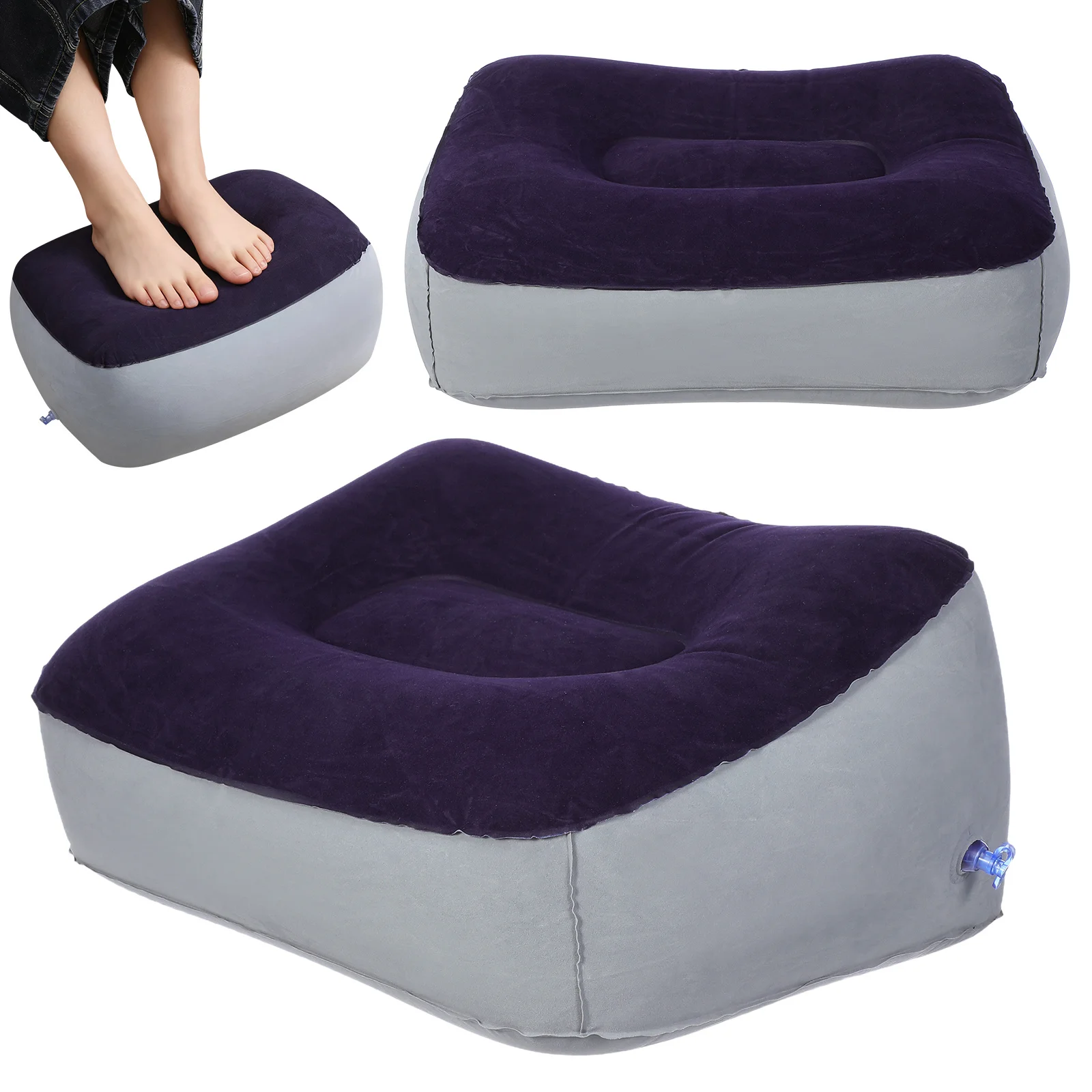 

2 pcs Inflatable Footrest Cushion Flocking Pvc Comfortable Travel Foot Rest Pillow For Plane Car Office Use Airplane Seat Gap