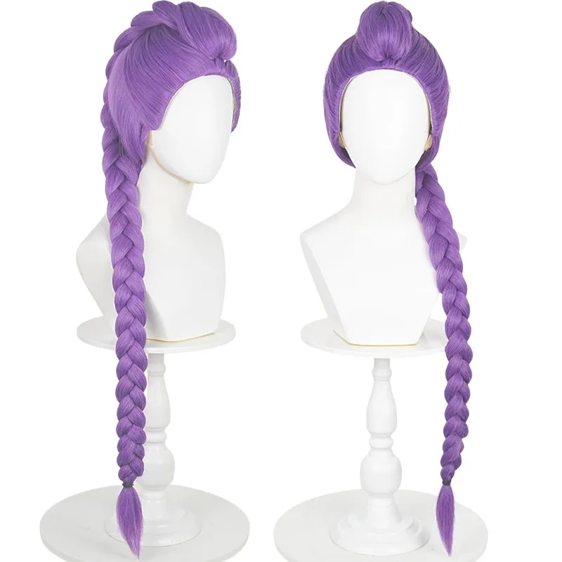 Parrucca lunga treccia viola per donna Parrucca base viola con trecce Clip coda di cavallo + cappuccio per cosplay di costumi di Halloween per feste di scena