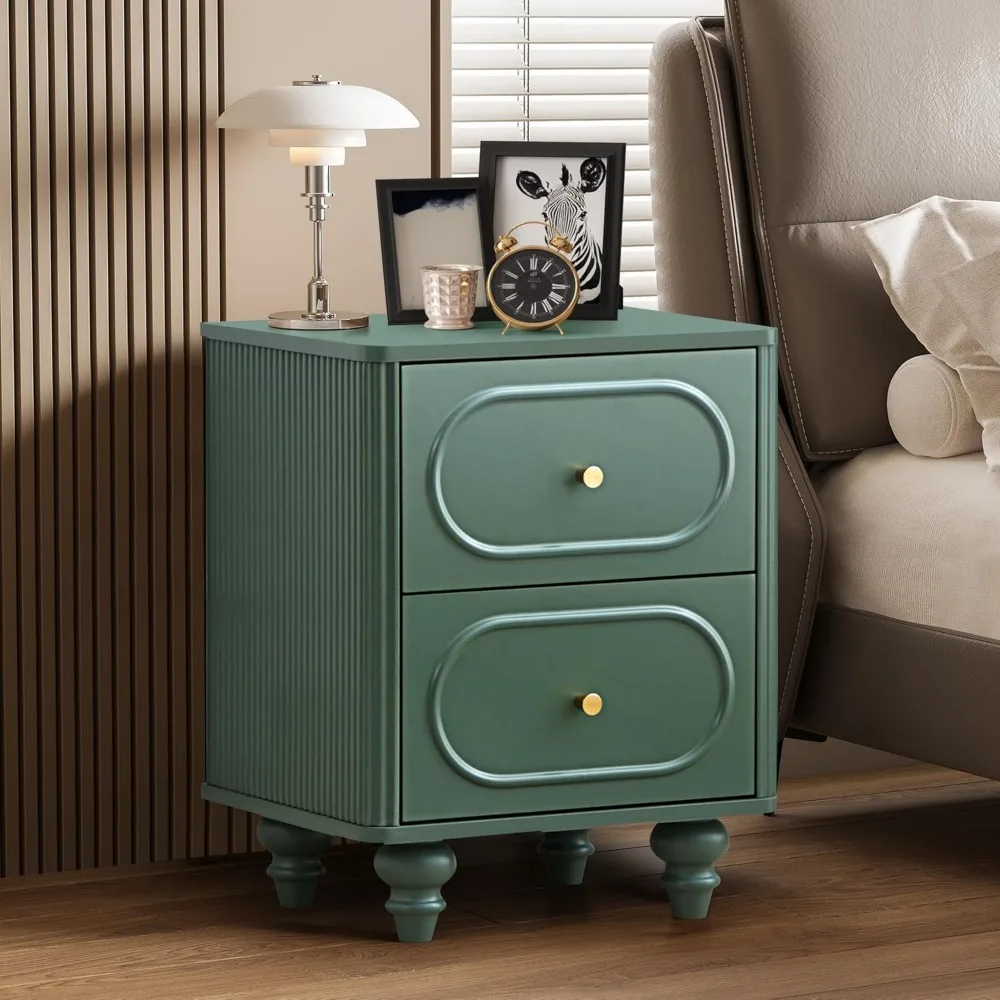 منضدة مخدد باللون الأخضر الحديث في منتصف القرن - طاولة بجانب السرير على طراز المزرعة الصغيرة لغرفة النوم مع درجين #6