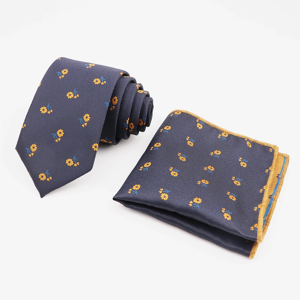 Men's Fashion Polyester Tie Pocket Square Handkerchief Set Novelty Necktie For Men Business Wedding Party Shirt Accessories Gift