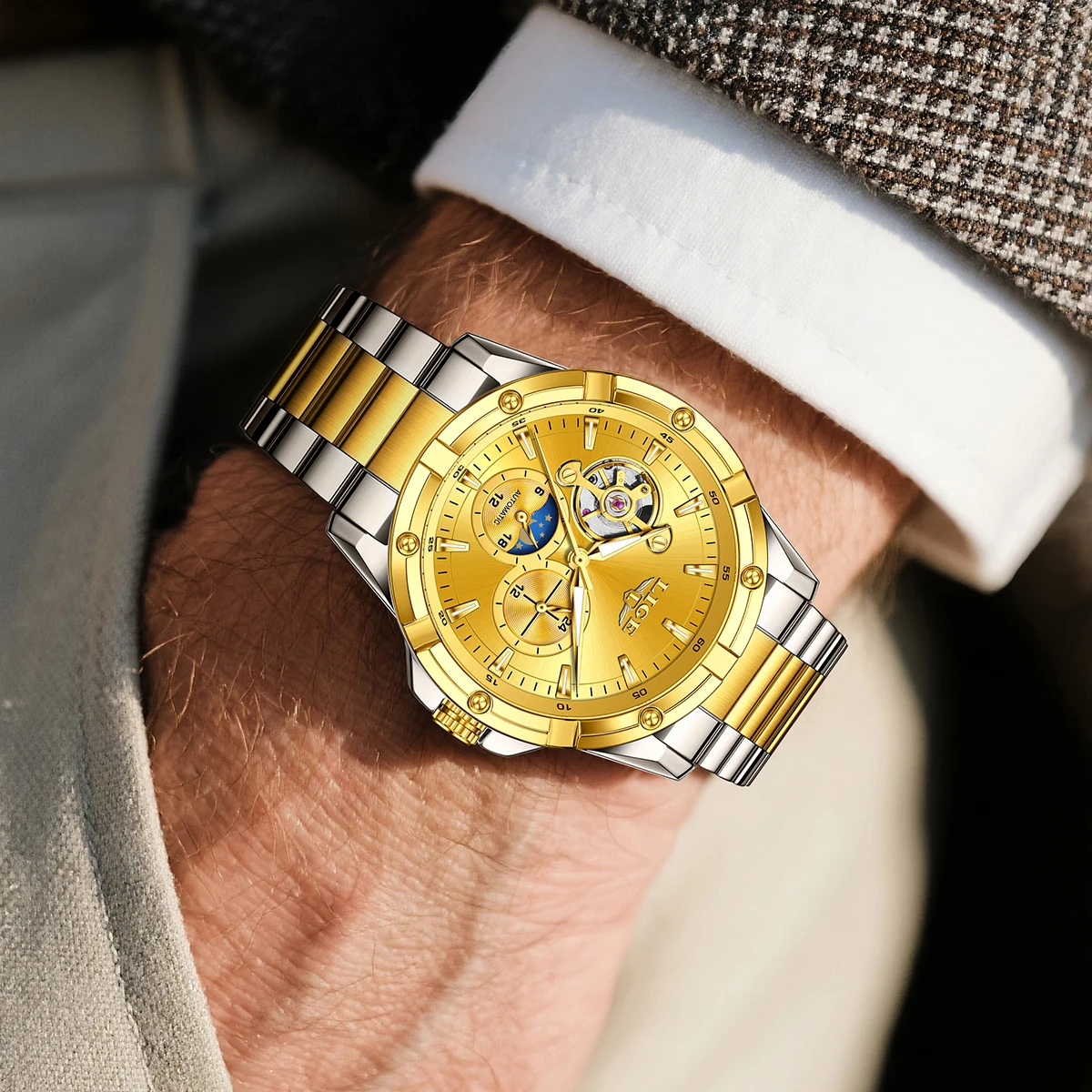 Relojes automáticos LIGE para hombre, reloj de pulsera mecánico con volante de inercia y esqueleto de lujo Original, reloj clásico con calendario para hombre de negocios