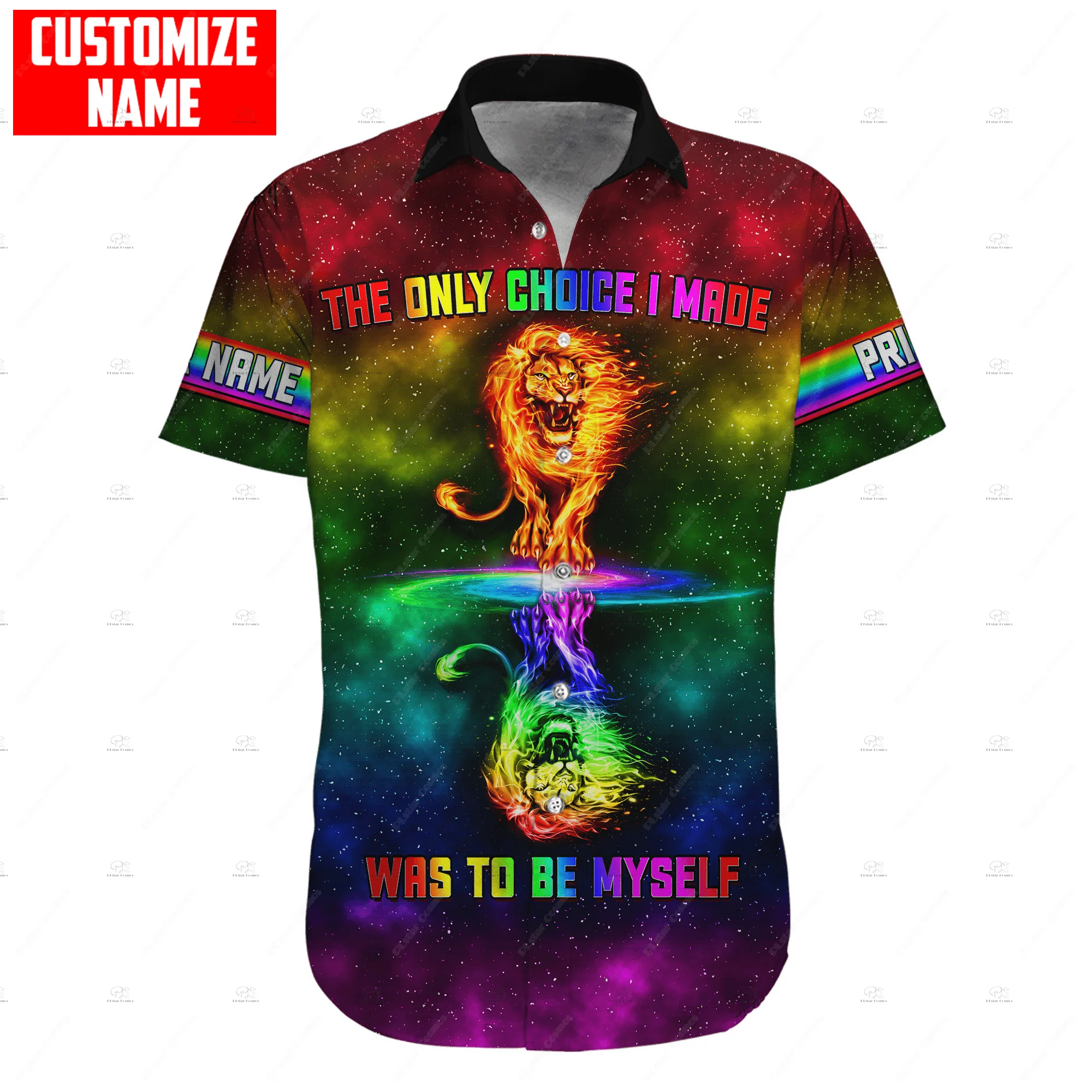 

Custom Name LGBT Gay Rainbow Vintage Retro Colorful Tattoo 3DPrint Summer Casual Funny Harajuku Short Sleeves Hawaiian Shirts X5