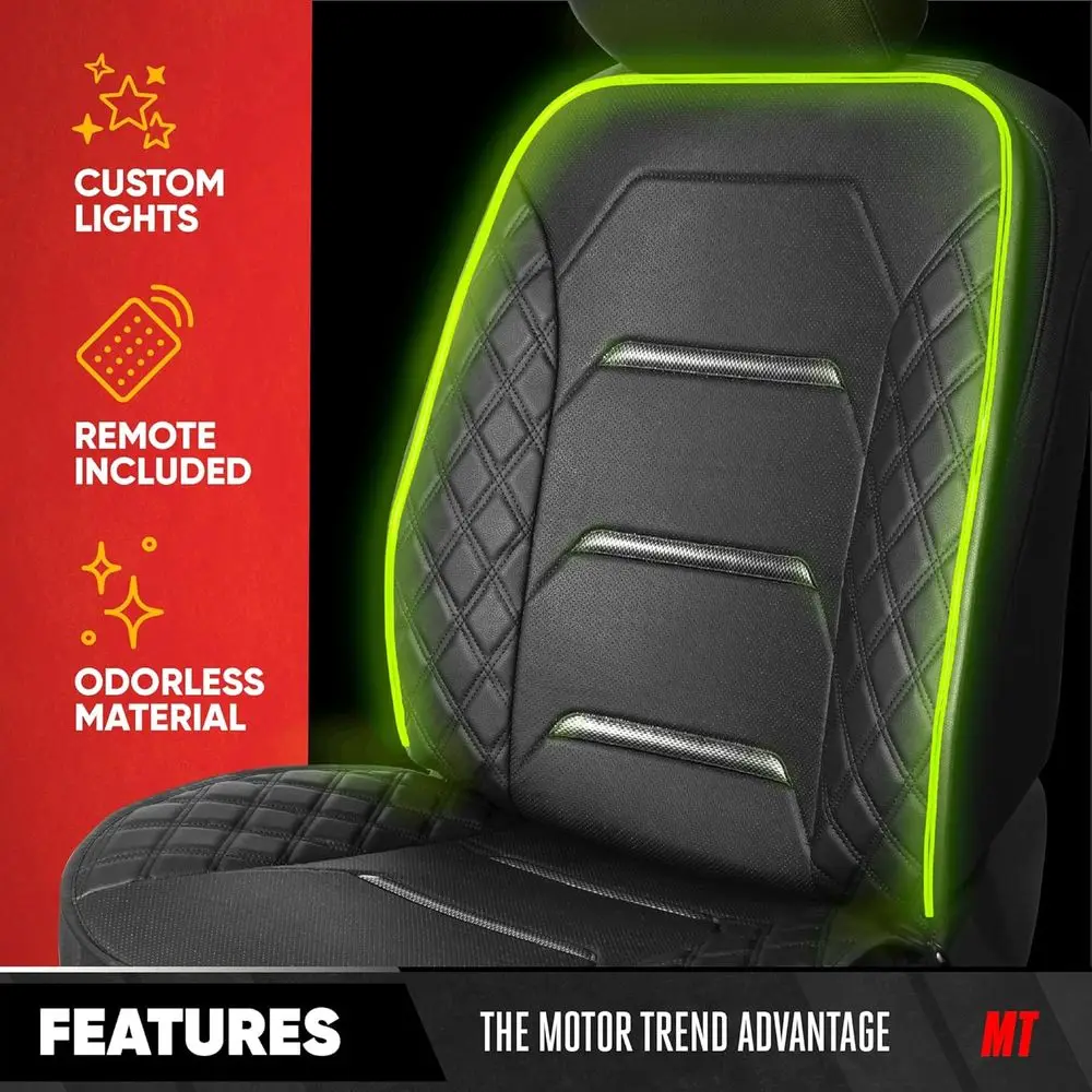 Color-Changing LED Car Seat Cover with Remote, 4 Modes, Universal Fit, Leather Trim, Waterproof & Easy Install